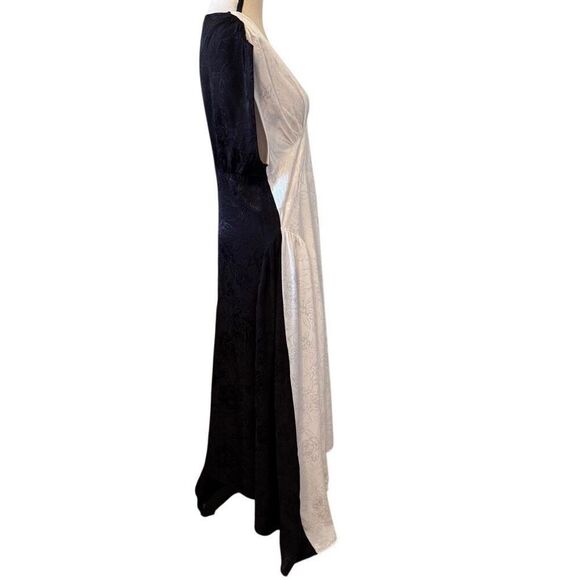 Top Shop Ivory & Black Colorblock Asymmetric Hem Maxi Dress Sz 2 Whimsygoth - Picture 5 of 15